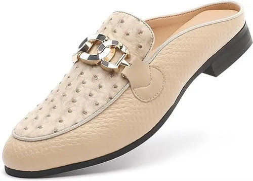 Men’s Gold Buckle Cream Loafers