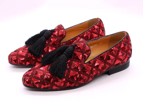 Men’s glitter Red tassel loafers
