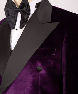 Men PURPLE VELVET BLACK DOUBLE BREASTED