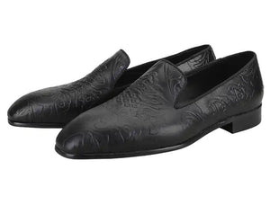 Men's Embossed Leather Black Loafers
