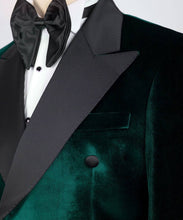 Men Green VELVET BLACK DOUBLE BREASTED