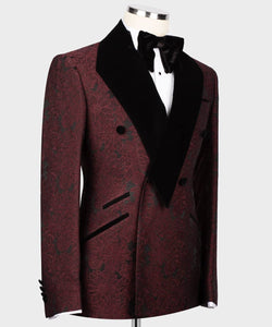 Men burgundy black lapel  Tuxedo