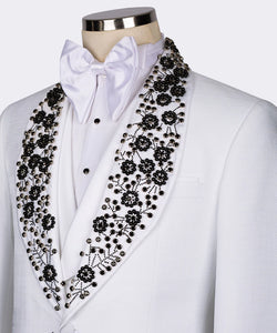 Men's BLACK EMBROIRED WHITE TUXEDO