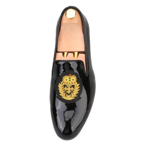 Men embroidery Black Loafers