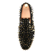 Men Black gold black spikes loafers