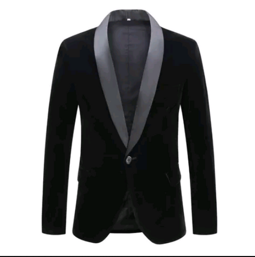 Men Black Velvet Lapel Blazer