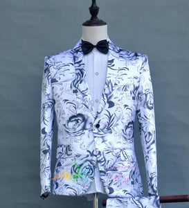 Men’s floral White Print Suit