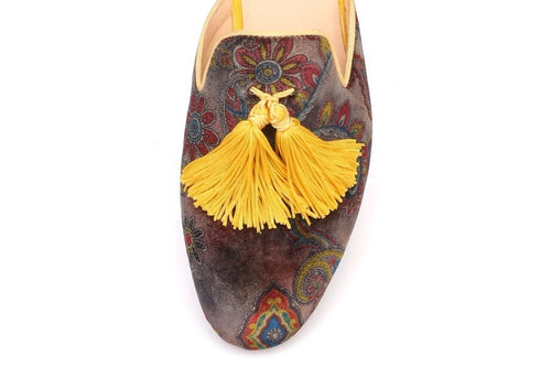 Men velvet yellow tassel slip-On