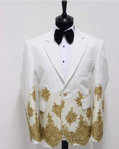 Men’s White Gold Embroidered Tuxedo