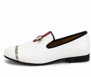Men White Buckle Loafers