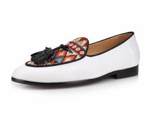 Men’s White Canvas Ethnic Print Loafers