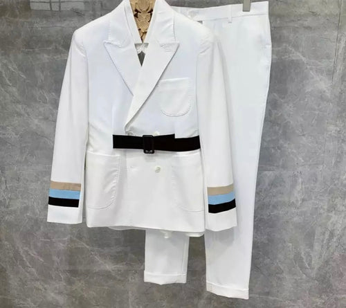 Mens White Belt 2 Piece Set