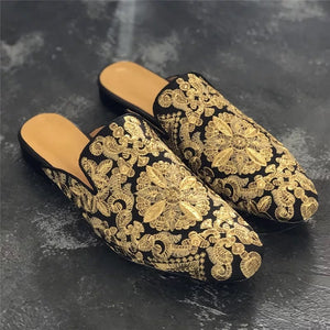 Men’s Embroidery Gold Slippers