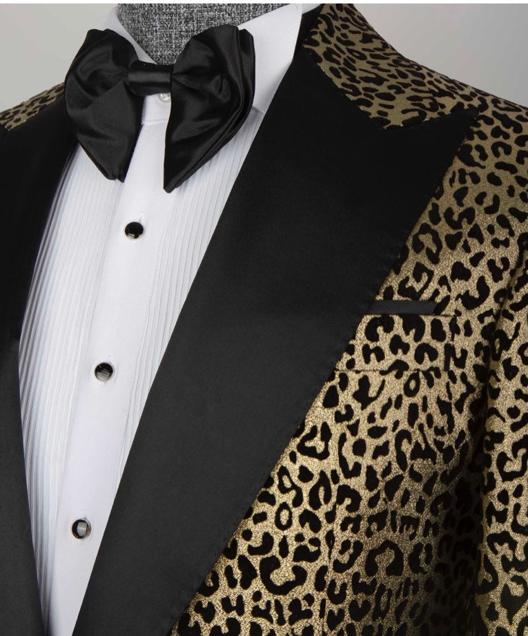 Men’s Leopard Print Tuxedo Gold-Black Tuxedo – Nanaloafers