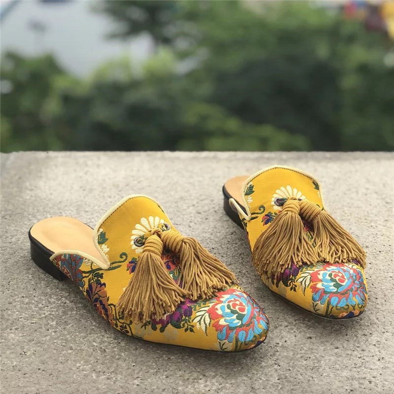 Men’s Gold Embroidery Slippers