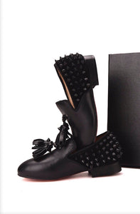 Kids Black tassel spikes loafers Shoes