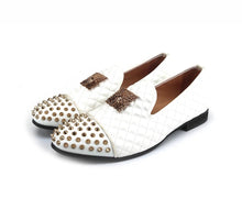 Men’s Gold Buckle White Leather Loafers