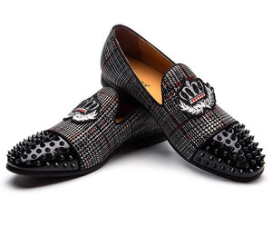 Men Gray Spikes Rhinestones Loafers