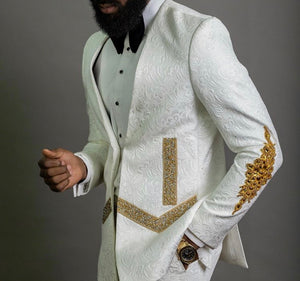 Men’s white Gold Embroidered Tuxedo