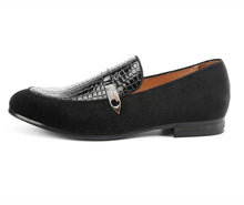 Men Black Velvet Embossed leather Loafers