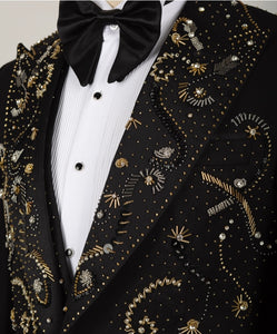 Men's Gold Embroidered Black Tuxedo