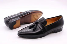 Men's Tassel Black Genuine Leather Loafers