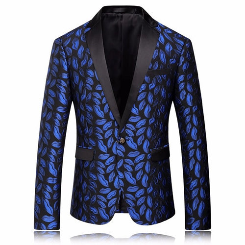 Mens Royal Blue Printed Blazer