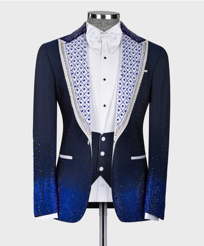 Men’s Blue Stone Embroidered Tuxedo