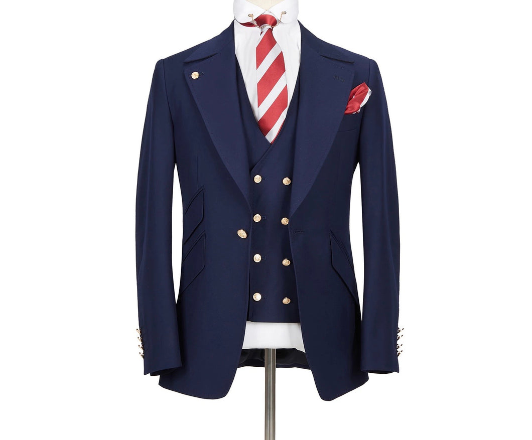 Men’s 2 Piece Slim Fit Navy blue double breasted Suit
