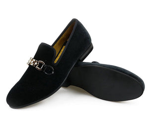 Men gold chain buckle Loafers