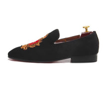 Men’s Red Embroidery Black Loafers