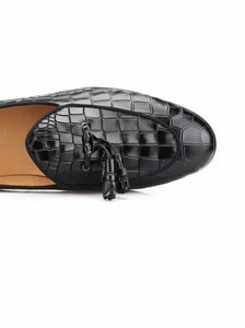 Men Black Crocodile Tassels Loafers