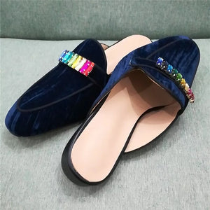 Men’s Rainbow Velvet Crystal Slippers