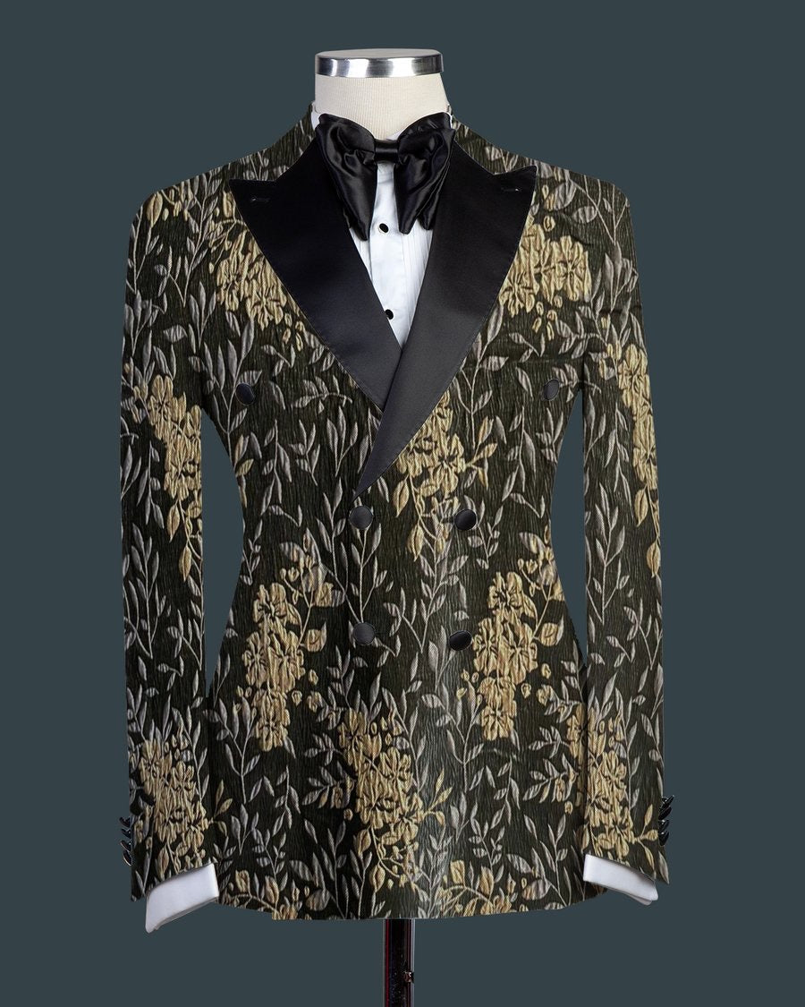 Men’s Black Gold Flower Double Breasted 2Pc Tux
