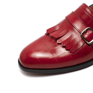 Men’s Leather Buckle Red Loafers