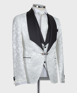 Men’s Black floral White Tuxedo + Vest + Pants
