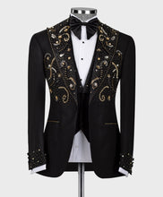 Men's Gold Embroidered Black Tuxedo