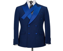 Men’s 2 Piece blue lapel double breasted Suit