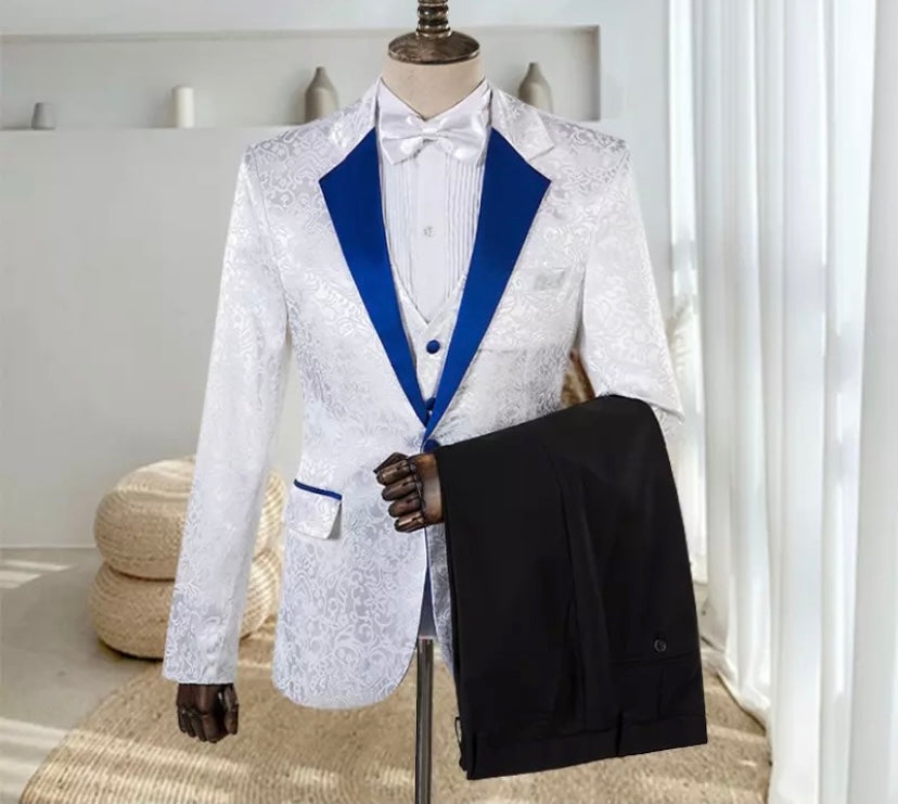 Men’s White Blue Tuxedos Suit + Pants