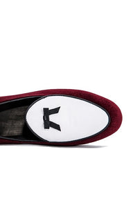 Men velvet Wine Red White handmade loafers Shoes