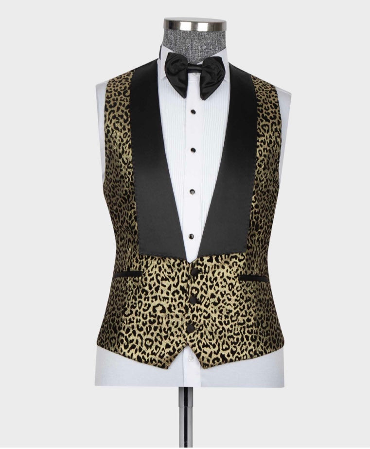 Men’s Leopard Print Tuxedo Gold-Black Tuxedo – Nanaloafers
