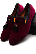 Men Wine Red velvet loafers