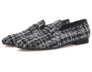 Men’s knit Black White tassel Loafers