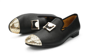 Men Leather Gold Buckle Loafers