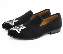 Men Embroidered rhinestone black Star velvet loafers