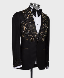 Men's Gold Embroidered Black Tuxedo