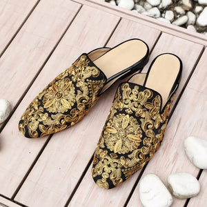 Men’s Embroidery Gold Slippers