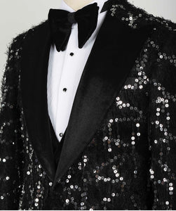 Men’s Black Velvet Sequin Sliver Tuxedo