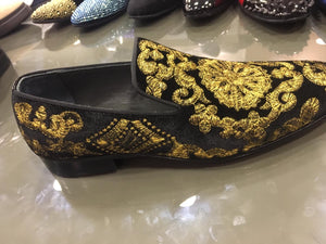Men’s Velvet Black Gold Loafers