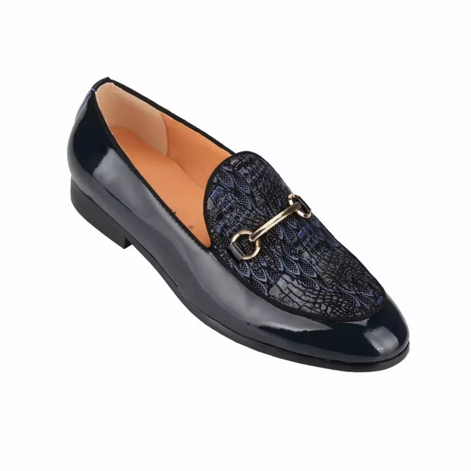 Men’s Buckle Blue Leather Loafers